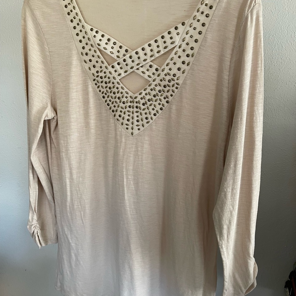 Reba Cream Embellished‎ Long Sleeve Blouse